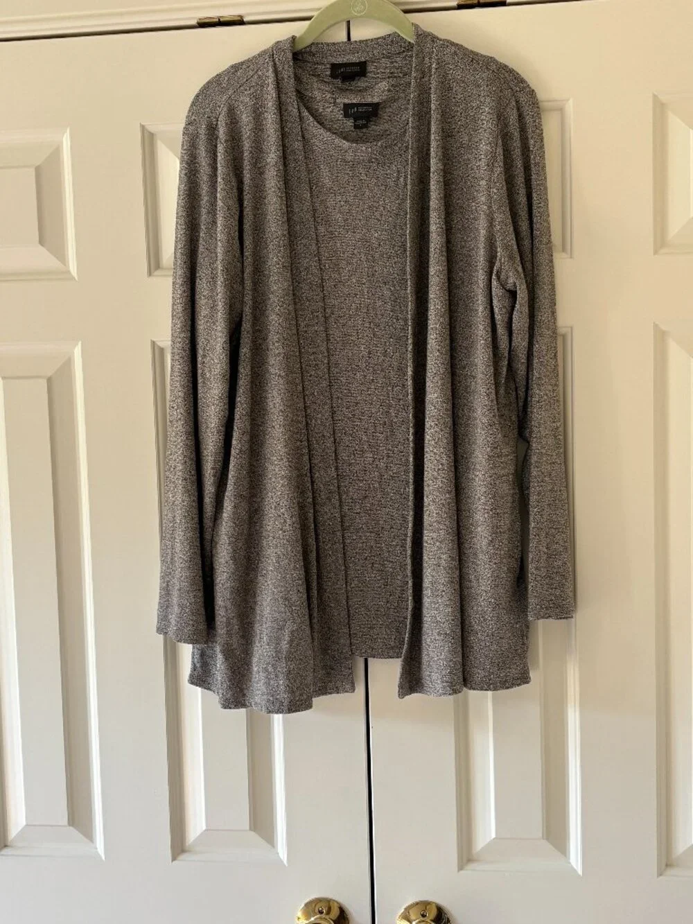 J. Jill Wearever Open Front Cardigan & Tank 2 Pc Set in Marled Brown & Tan Sz  L